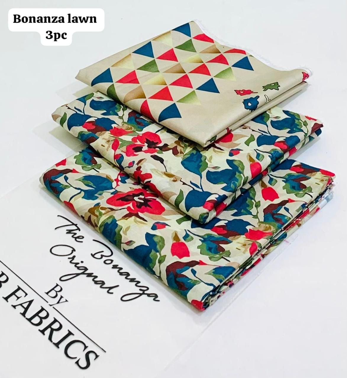 BONANZA SATRANGI 3PC LAWN COLLECTION |  DIGITAL PRINTED SHIRT | DIGITAL PRINTED TROUSER | PRINTED VOIL DUPATA